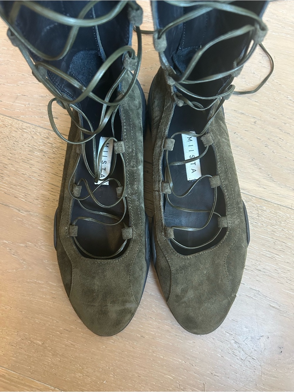 Miista Lace-Up Knee High Suede Sneaker Flats in Olive Green - Picture 3 of 5